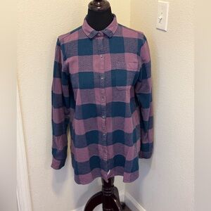 Woolrich Purple Blue Plaid Flannel Shirt Cotton Oversized Tunic S